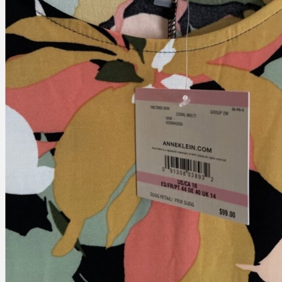 Anne Klein Coral Multi Color Flutter Sleeve Tropical Flower Dress - Picture 10 of 16